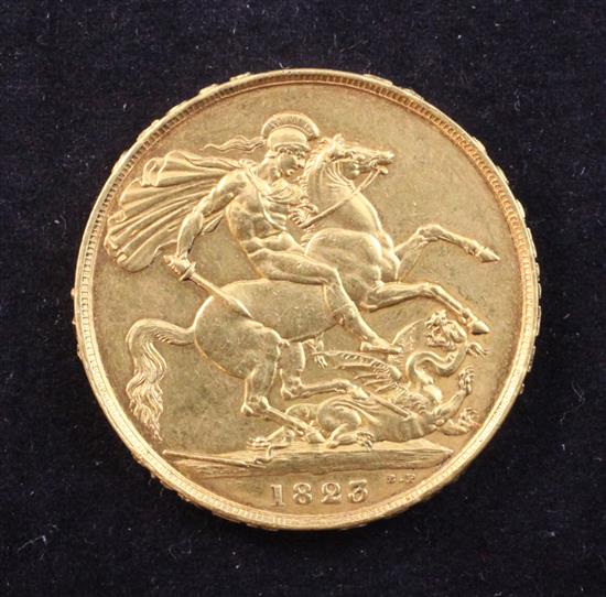 A George IV 1823 gold two pounds,